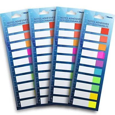 Abbildung von WAYTEX 800 selbstklebende Lesezeichen, wiederverwendbar, 10 Neonfarben, 4 Packungen mit je Miniblöcken 20 zweifarbigen Blättern, 45 x 12 mm
