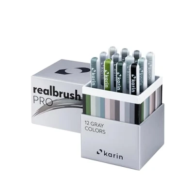 Abbildung von KARIN Realbrush PRO Gray Colors ein Set mit 12 Pinsel in einem exklusiven und schützenden Etui.