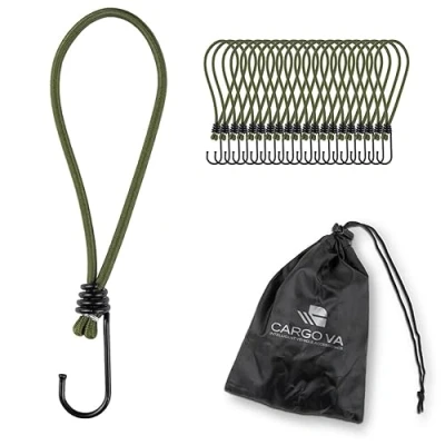Abbildung von CargoVA® 20 Spanngummis mit Haken und praktischer Tasche Expanderhaken für Planen Netze Olivgrün 23cm [20 Stück]