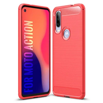 Abbildung von SCL Hülle Für Motorola One Action Moto Handyhülle Exquisite Serie Carbon Design Schutzhülle mit Anti Kratzer und Stoß Absorbtion Technologie [Rot]