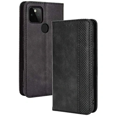 Abbildung von TANYO Leder Folio Hülle für Google Pixel 4A 5G (Not for 4G Version), Premium Flip Wallet Tasche mit Kartensteckplätzen, PU/TPU Lederhülle Handyhülle Schutzhülle Schwarz