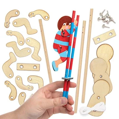 Abbildung von Baker Ross AX121 Flip Akrobat Kits aus Holz, für Kinder, Kunst und Bastelprojekte, 3 Stück, sortiert