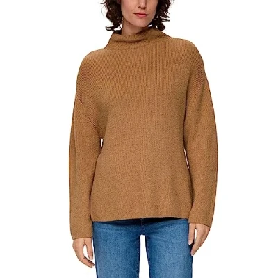 Abbildung von s.Oliver MIT Stehkragen Strickpullover, Damen, Größe: 44, Sandstein