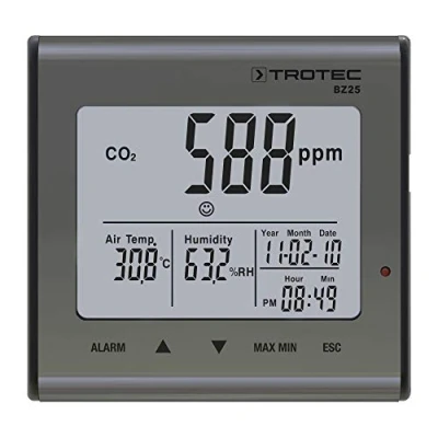 Abbildung von TROTEC CO2 Messgerät BZ25 Luftqualitätsmonitor Messbereich 0 bis 9.999 PPM, Abweichungen + 75ppm 5%, Lufttemperatur