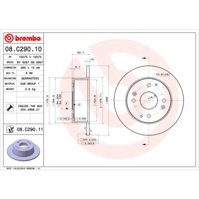 Abbildung von BREMBO COATED DISC LINE 08.C290.11 Bremsscheibe 260 10 4 voll beschichtet mit Schrauben HONDA: Accord 6 Limousine, Schrägheck