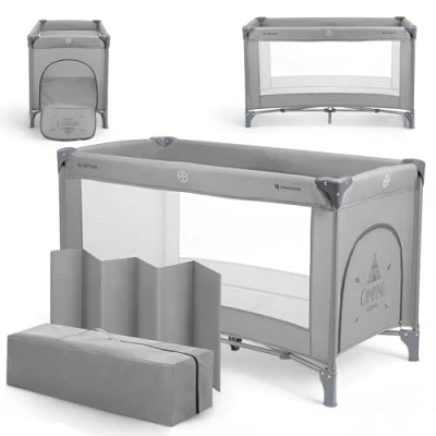 Abbildung von Kikka Boo SO Gifted Reisebett, Bis 15 kg, Babybett 120x60 cm, 1 Ebene, Faltbar, Leicht, Transporttasche, Kompakt, Grau