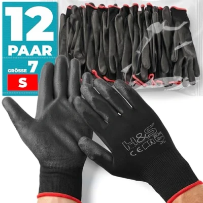 Abbildung von ISC Hygiene &amp; Safety Arbeitshandschuhe Herren Damen Kinder Schutz Handschuhe für Arbeit Werkstatt Mechaniker Gartenhandschuhe 12 Paar Größe 7 S Small Nylon PU beschichtet mit Grip Tastgefühl