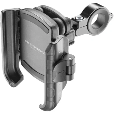 Abbildung von INTERPHONE SMCRAB24PRO Universelle Smartphone Halterung mit Vibrationsschutz PRO für Motorrad Aluminium 360 Grad schwenkbar runde Lenker Durchmesser 16/30 mm