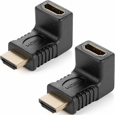 Abbildung von POPPSTAR 2X HDMI Winkelstecker 90 Grad (TV Winkeladapter Eck, Stecker auf Buchse, 4k UHD 2160p), Winkel Adapter für Verlängerung Kupplung Kabel, vergoldete Kontakte