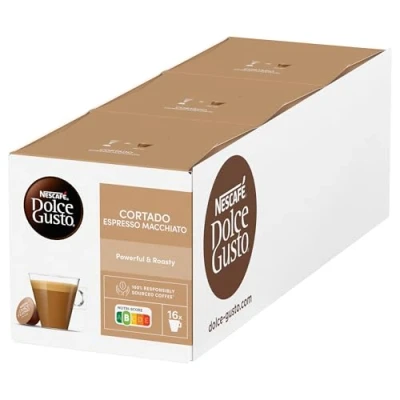 Abbildung von NESCAFÉ Dolce Gusto Cortado Espresso Macchiato I 48 Kaffeekapseln, Robusta und Arabica Bohnen, Spanischer Milchkaffee, Ein Hauch Cremigkeit, Aromaversiegelte Kapseln, 3er Pack (3x16 Kapseln)