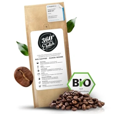 Abbildung von 360 Premium Bio Kaffeebohnen 500g, 100% Honduras Hochland Arabica Köstlich, mild, säurearm Kaffee ganze Bohnen Ideal als Vollautomat Rundum Ehrlich
