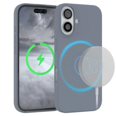 Abbildung von EAZY Case Silikonhülle für iPhone 16 Hülle mit Qi Charging Silikon Schwarz weich stoßfeste Handyhülle Schutzhülle Kameraschutz Premium Schutz Cover TPU Phone Bumper in Stahl Blau