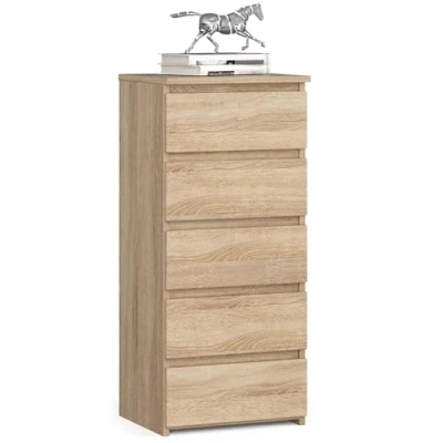 Abbildung von Home Collective Kommode 40 cm breit Holz Highboard Sideboard für Flur Schlafzimmer Wohnzimmer (Mehrzweckschrank Schrank schmal mit Schubladen), Kinderzimmer Organizer, 92 hoch 5 Schubladen sonoma Eiche