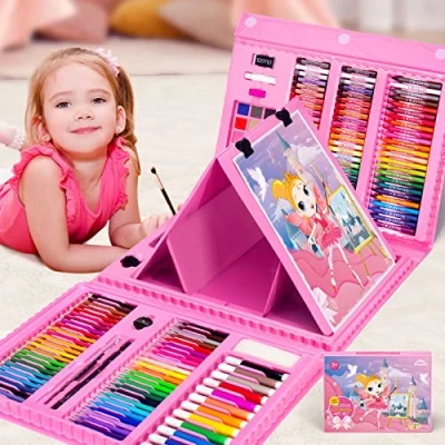 Abbildung von WEEKSUN 240 Teilig Deluxe Malset Kinder, Kreativer Malkasten für Schloss Thema, Malkoffer Kinder Anfänger mit Buntstiften, Ölpastellkreiden, Skizzenstiften, Aquarellkuchen,Kinder Geschenk