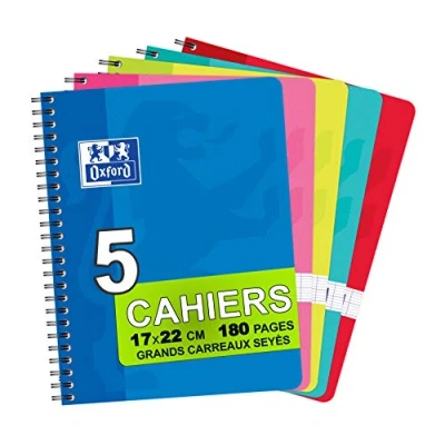 Abbildung von Cahier reliure spirale 17x22 cm 180 pages grands carreaux papier 90g SUPER CONQUERANT, 5 Stück