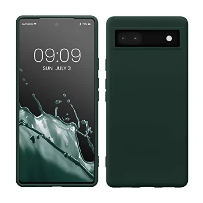 Abbildung von kwmobile Hülle kompatibel mit Google Pixel 6a gummierte TPU Silikon Handyhülle Schutzhülle für kabelloses Laden Case in Moosgrün
