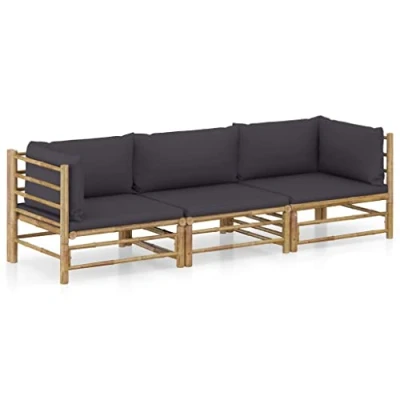 Abbildung von vidaXL Gartenmöbel 3 TLG. mit Dunkelgrauen Kissen Garten Garnitur Sitzgruppe Sofa Gartensofa Gartenset Sitzgarnitur Lounge Mittelsofa Ecksofa Bambus