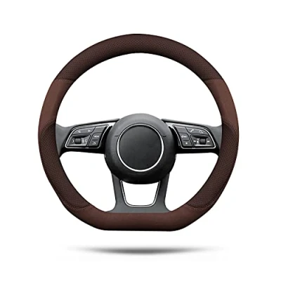 Abbildung von Ergocar D Form Auto Lenkradbezug Rutschfester Sport Lenkradschutz Mikrofaser Leder mit Atmungsaktives Wildleder für Lenkrad Durchmesser 38cm (15 &quot;) (Mokka)