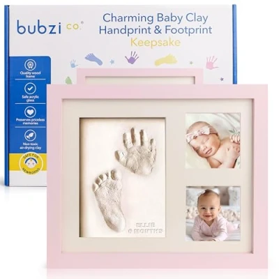 Abbildung von Bubzi Co Handabdruck Fußabdruck Baby Fotorahmen Set für Neugeborene Mädchen Jungen, Gerahmte Bilder Geschenk, Fotoalbum Baby, Andenkenbox, Wanddekoration Zimmer Kinderzimmer(Ballet Pink)