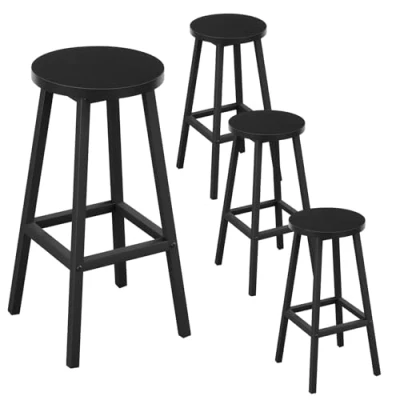 Abbildung von Klihome Barhocker 4er Set, Barstühle mit Metallgestell, Bar Hocker rund, Küchenstühle Fußstütze, Tresenhocker 150 kg belastbar, für Kücheninsel Esszimmer, Schwarz, K0007BH 4