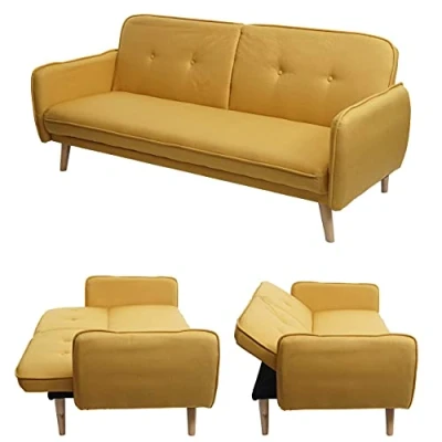 Abbildung von Mendler Schlafsofa HWC J18, Couch Klappsofa Gästebett Bettsofa, Schlaffunktion Stoff/Textil 185cm gelb