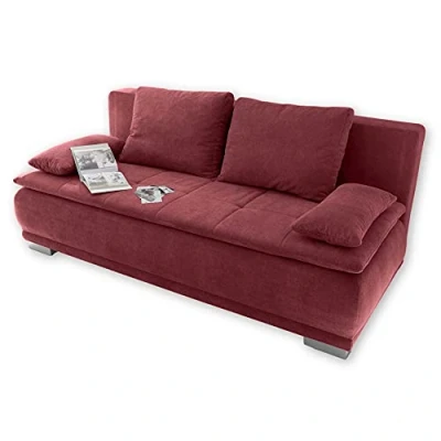 Abbildung von Stella Trading LUIGI Bequemes Schlafsofa mit Bettkasten, Stoffbezug Berry Klappbares Sofa Schlaffunktion und fest vernähtem Schaumtopper 211 x 93 103 cm (B/H/T)
