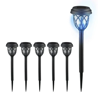 Abbildung von Relaxdays Solarlampen 6er Set, Laternen Optik, LED Gartenleuchten, HxD: 42,5 x 10 cm, mit Erdspieß, schwarz/transparent, Kunststoff