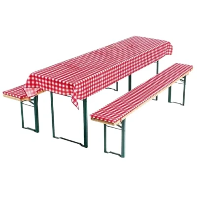 Abbildung von AddLiving Bierbankauflagen Set Rot Weiß Bierzeltgarnitur Auflage 3 teilig &amp; Tischdecke Biertischauflagen Dekorativ Pflegeleicht Ideal für Gartenpartys 240x70cm