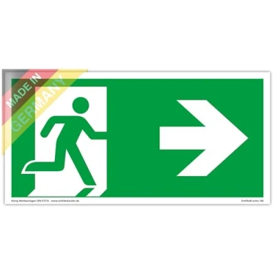 Abbildung von Schild Notausgang extra langnachleuchtend PVC selbstklebend 297x148mm gemäß ASR A1.3 DIN 7010 67510 Notausgangsschild Pfeil rechts Fluchtwegschild Rettungsweg Dreifke® 160