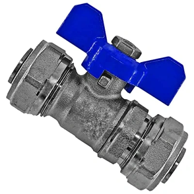 Abbildung von Kugelhahn mit Flügelgriff blau Fitting für Mehrschichtverbundrohr AußenØ x Wandstärke 26 3,0mm