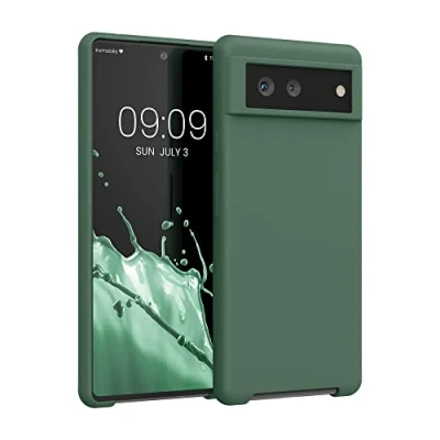Abbildung von kwmobile Hülle kompatibel mit Google Pixel 6 Silikon Handy Case Handyhülle weiche Oberfläche kabelloses Laden Tannengrün