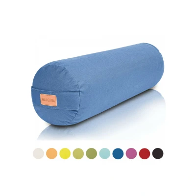 Abbildung von GORILLA SPORTS® Yoga Bolster Ø20 cm, Waschbarer Bezug, aus 100% Baumwolle, mit Dinkelfüllung, Tragegriff, Farbawhl Yogarolle, Yogakissen, Yogabolster, Pilates, für Restorative