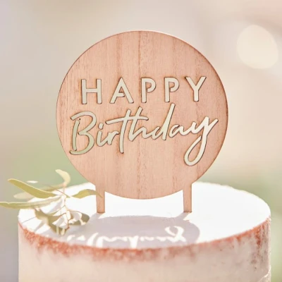 Abbildung von Ginger Ray Happy Birthday Kuchendekoration aus Holz, umweltfreundlich, wiederverwendbar, Dekoration