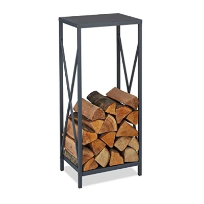 Abbildung von relaxdays Kaminholzregal Graues aus Stahl, BxTxH:34x25x80.5 cm