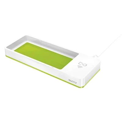 Abbildung von Leitz Stifteschale mit Qi Induktionsladegerät, Zum kabellosen Laden von Smartphone, Weiß/Grün, Duo Colour, WOW, 53651054