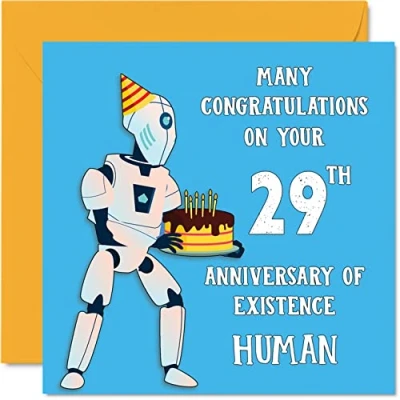 Abbildung von Lustige Geburtstagskarte zum 29. Geburtstag für Männer und Frauen Roboter Droide Sohn, Tochter, Bruder, Schwester, Onkel, Tante, Nichte, Neffe, Cousin, 145 mm x mm, Witz,