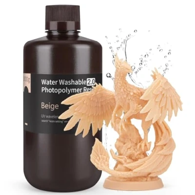 Abbildung von ELEGOO Upgraded 405nm Wasser Waschbares Resin 2.0,Water Washable 3D Drucker Rapid Harz mit Geringerer Schrumpfung und Höherer Präzision für LCD/DLP/SLA/3D Beige 1000g