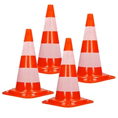 Abbildung von ECD Germany 4 Stück Verkehrskegel Pylone 47 cm, Orange Weiß, Verkehrsleitkegel mit 2 reflektierenden Streifen, stapelbar &amp; flexibel, Warnleitkegel Warnkegel Leitkegel Verkehrshütchen Markierungskegel