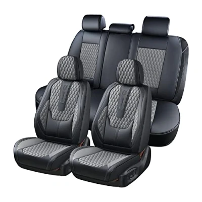 Abbildung von Coverado Sitzbezüge Auto Vorne und Hinten 5 Stück Leder Autositzbezüge mit Lendenwirbelstütze, Universell Schonbezüge Set Fit für die meisten Autos SUV PKW, Limousinen LKW B 8859