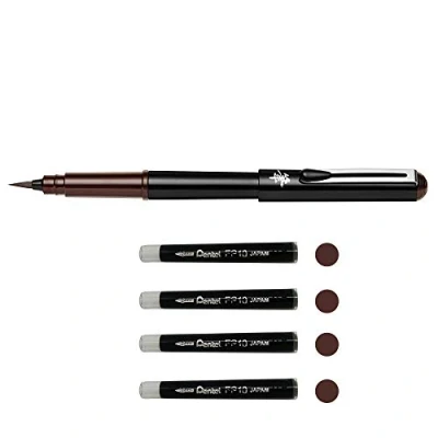Abbildung von Pentel GFKPN Pocket Brush Pinselstift Pigmenttinte für Kalligraphie, Skizzieren, Zeichnungen, Sepia + 4 Patronen