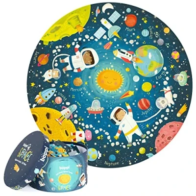 Abbildung von boppi Weltraum Jigsaw Puzzle aus 100% recyceltem Karton, Solar System Astronauten 150 Teile für Kinder 3 4 5 6 7 8 Jahre, 58cm Durchmesser