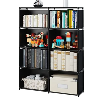 Abbildung von MOYIPIN Bücherregale, zusammengebautes Lagerregal, vertikales Schrank Bücherregal für Schlafzimmer, Wohnzimmer, Zweireihige multifunktionale Aufbewahrungsausrüstung mit 8 Gittern (Schwarz)
