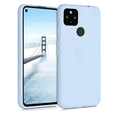 Abbildung von kwmobile Hülle kompatibel mit Google Pixel 4a 5G weiches TPU Silikon Case Cover geeignet für kabelloses Laden Hellblau matt