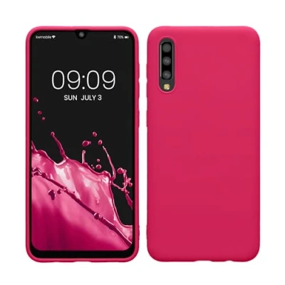 Abbildung von kwmobile Hülle kompatibel mit Samsung Galaxy A50 weiches TPU Silikon Case Cover geeignet für kabelloses Laden Neon Pink
