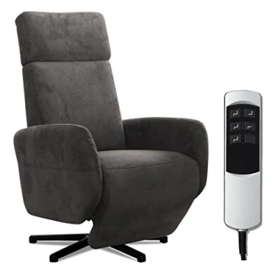 Abbildung von Cavadore TV Sessel Cobra Mit 2 Motoren + Akku / Fernsehsessel Liegefunktion, Relaxfunktion Fernbedienung Sternfuß, belastbar bis 130 kg 71 x 110 82 Lederoptik, Dunkelgrau