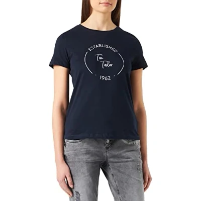 Abbildung von TOM TAILOR Damen Basic T Shirt mit Print 1032050, 10668 Sky Captain Blue, XS