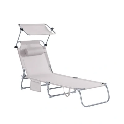 Abbildung von SoBuy Sonnenliege mit Sonnendach und Kopfkissen Auflage klappbare Gartenliege Relaxstuhl für Gärten, Höfe, Strände, Balkone Beige bis 110 kg belastbar BHT ca. 191x19x56cm OGS48 MI