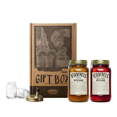 Abbildung von 2er Likör Geschenkbox O&#039;Donnell Moonshine Premium Schnaps nach amerikanischer Tradition vegan Geschenkset natürliche Zutaten Geschenkidee (Toffee/Pralle Kirsche)