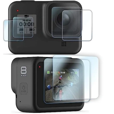 Abbildung von FiTSTILL [6 PCS Displayschutzfolie für Go Pro Hero 8 Schwarzer, ultraklarer Displayschutz aus gehärtetem Glas + Objektivschutz Film mit kleinem Display 2 Packungen