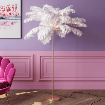 Abbildung von Kare Design Stehleuchte Feather Palm, Weiß, Federn, 165cm, Stehlampe für Wohnzimmer, Bodenlampe, Dekoleuchte, Leuchtmittel nicht inklusiv